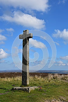 Memorial Stone Cross Waymarker on the Moors in England