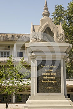 Memorial to victims at Tuol Sleng Genocide Museum in Phnom Penh Cambodia