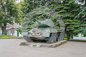 Memorial of 1 Warsaw Tank Regiment T-34 Tank after renovation in Elblag.