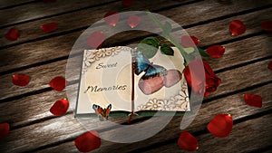 Memories concept - book, rose and animated