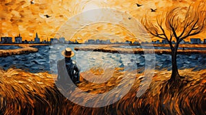 Memories Of Van Gogh: A Golden Sunset In Expressionist Style photo