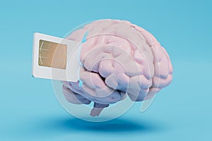 memorization of information from a SIM card, a chip in the brain. the brain into which a SIM card is inserted. 3D render photo
