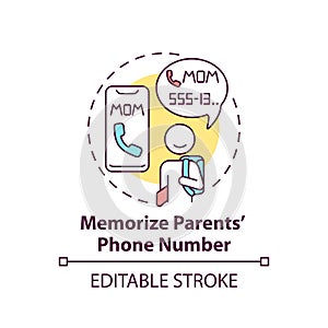 Memorize parents phone number concept icon photo