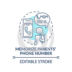 Memorize parents phone number turquoise concept icon photo