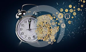 Alzheimer head brain of gears amnesia time clock hour - 3d rendering photo