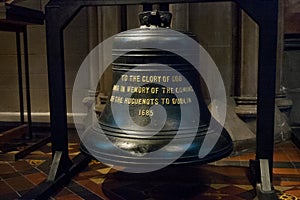 Memory bell inside Saint Patrick cathedral in Dublin, Ireland