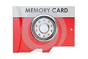 Memory card with safe combination dial lock, 3D rendering