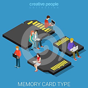 Memory card type size SD mini micro MMC flat 3d isometric vector