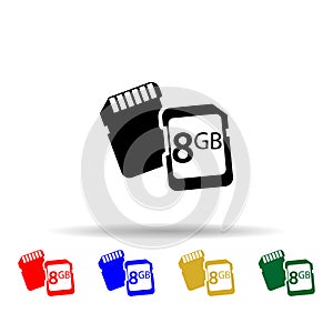 Memory cards multi color style icon. Simple glyph, flat vector of equipment photography icons for ui and ux, website or mobile