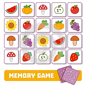 Memory game for children, cards with fruits and vegetables photo