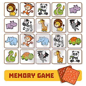 Memory game for children, cards with zoo animals
