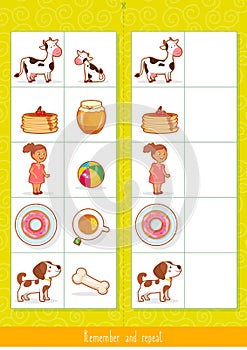 Memory Game for Kids. Find difference. Educational children game