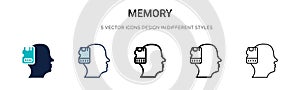 Memory icon in filled, thin line, outline and stroke style. Vector illustration of two colored and black memory vector icons