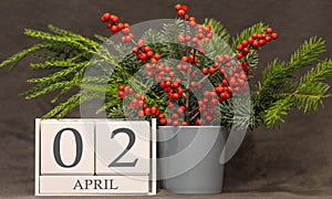 Memory and important date April 2, desk calendar - spring season