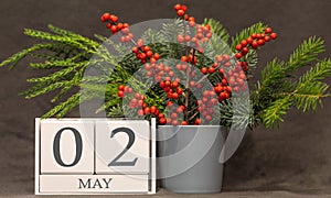 Memory and important date May 2, desk calendar - spring season