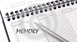 MEMORY on the planner with pencil, medicina photo