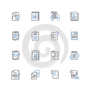 Memos line icons collection. Communication, Reminder, Notification, Announcement, Directive, Note, Alert vector and