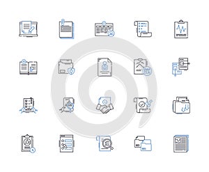 Memos line icons collection. Communication, Writing, Business, Office, Formal, Notes, Records vector and linear