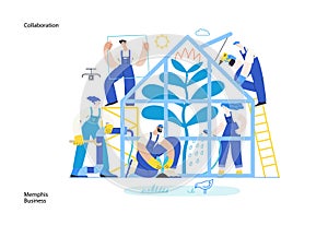 Memphis business flat vector illustration - collaboration