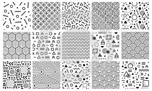 Memphis geometric patterns. Seamless 80s abstract maze patterns, 90s style memphis pattern, geometric doodle vector