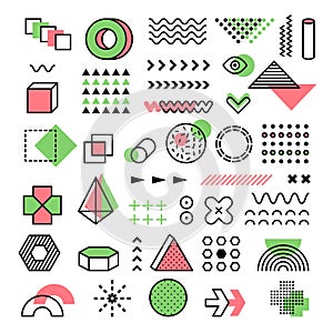 Memphis graphic. 90s fashion geometrical lines dots modern shapes triangles vector funkie memphis forms