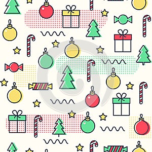 New Year christmas nemphis seamless pattern. Abstract trendy background.