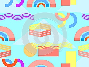 Memphis seamless pattern. Abstract geometric background with elements of a memphis in the style of the 80s. Bauhaus retro. Vector
