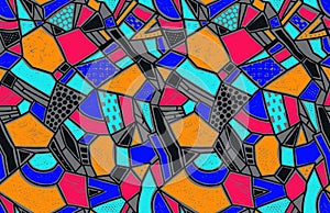 Memphis seamless pattern in retro style. Doodle pattern hand-drawn pen, ink, chalk.