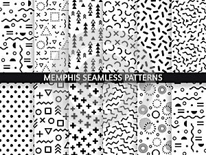 Memphis seamless patterns. Funky pattern, retro fashion 80s and 90s print pattern texture. Geometric graphics style textures