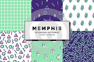 Memphis seamless patterns set