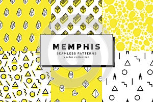 Memphis seamless patterns set