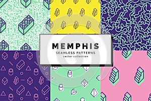 Memphis seamless patterns set