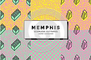 Memphis seamless patterns set