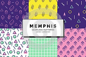 Memphis seamless patterns set
