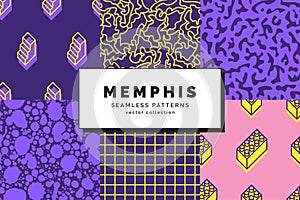 Memphis seamless patterns set