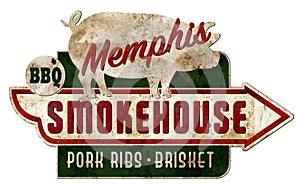 Memphis Smokehouse Sign Vintage Grunge Ribs Real