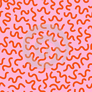 Memphis squiggle seamless pattern. Bold geometric abstract background.