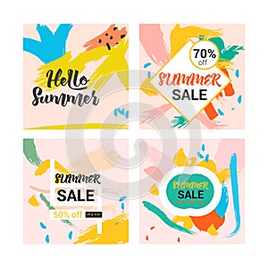 Memphis summer hand drawing and geometry pattern design collection