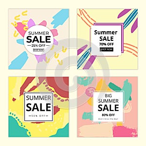 Memphis Summer Square Background. Memphis Style Banner Collection.