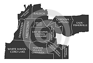 Memphis Tennessee city map USA labelled black illustration