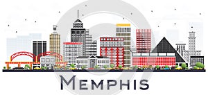 Memphis Tennessee City Skyline with Color Buildings Isolated on