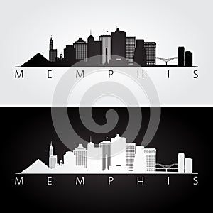 Memphis, USA skyline and landmarks silhouette