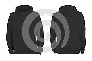 Men black blank hoodie template,from two sides, natural shape on invisible mannequin, for your design mockup for print, isolated o