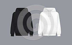 Men black and white hoody. Realistic jumper mockup. Long sleeve hoody template clothing