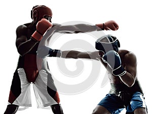 Men boxers boxing isolated silhouette