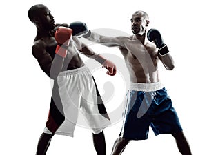 Men boxers boxing isolated silhouette