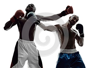 Men boxers boxing isolated silhouette