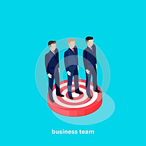 Men in business suits stand on target, isometric