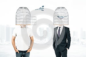 Men with cage heads