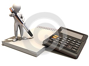 Men with calculator and notebook